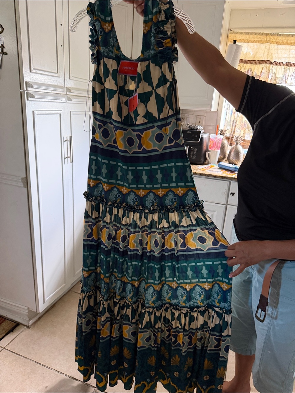 Boho Green Multi-Pattern Tiered Maxi Dress